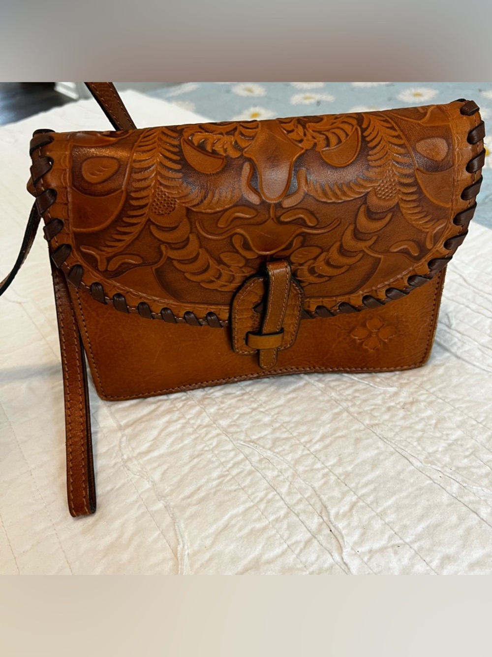 Patricia Nash Crossbody Cognac Tooled Leather Bag - Picture 4 of 12